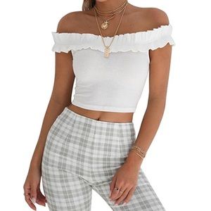 White Ruffle Off-the-Shoulder Crop Top